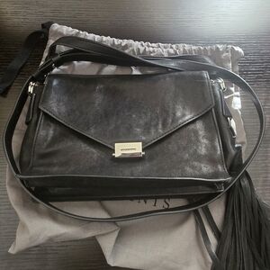 All Saints Black Leather Women's Tassle Crossbody Bag